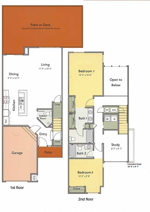 Floor plan for 2 beds, 2.5 baths, 1546 sqft